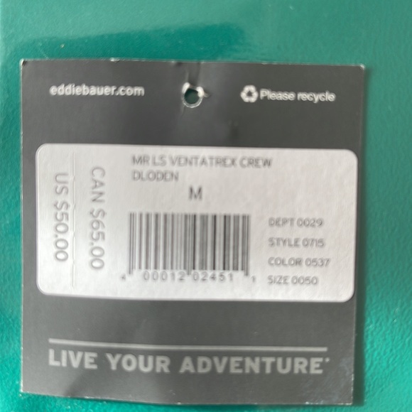 New Mens Eddie Bauer Long Sleeve Tech Tee Size M - Picture 4 of 4